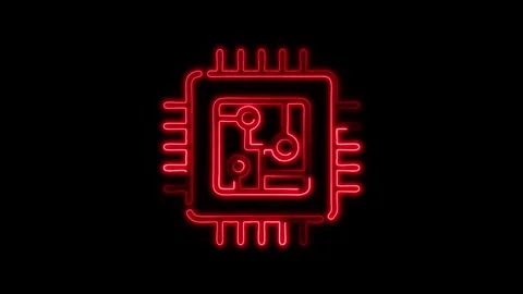 Glowing neon CPU icon isolated on black background. HD Video motion graphic.. Stock Footage 316238100