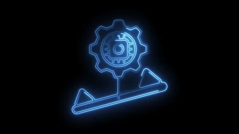Glowing neon cpu inside cogwheel on scales for machine learning balance Stock Footage 312331345