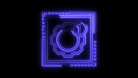 Glowing neon cpu processor icon with gear and number one on black background Stock Footage 322974148