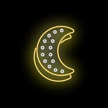 Glowing neon crescent moon icon on dark background Ilustração Stock