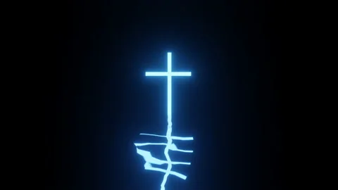Glowing neon cross reflected in dark water Stock Footage 165446958