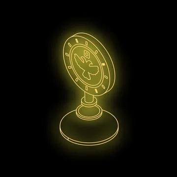 Glowing neon cryptocurrency coin featuring bird symbol on black background Stock Illustration