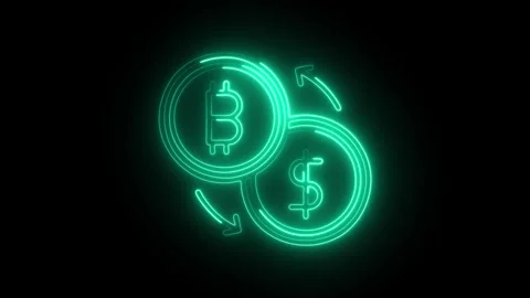 Glowing neon cryptocurrency exchange icon isolated on black background. HD .. Stock Footage 304536282