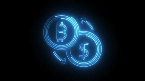 Glowing neon cryptocurrency exchange icon isolated on black background. HD .. Stock Footage 304536284