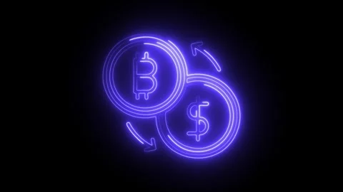 Glowing neon cryptocurrency exchange icon isolated on black background. HD .. Stock Footage 304536301