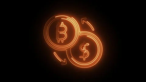 Glowing neon cryptocurrency exchange icon isolated on black background. HD .. Stock Footage 304536316