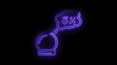 Glowing neon crystal ball with dollar sign and percentage in thought bubble.. Stock Footage 346009002