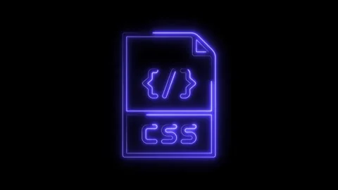 Glowing neon css file icon on black background for software and web development Stock Footage 322965886
