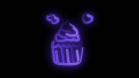 Glowing neon cupcake with hearts on a dark background sweet celebration delig 動画素材 345991868