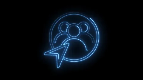 Glowing neon cursor clicking social group icon animation on black background Stock Footage 346007948