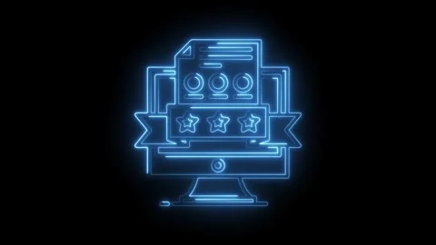 Glowing neon customer satisfaction review on computer screen animated on bl.. Stock Footage 315960637