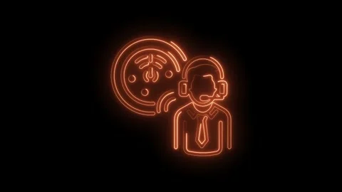 Glowing neon customer service representative with headset icon on black bac.. Stock Footage 330778921