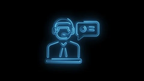 Glowing neon customer support agent with headset in a speech bubble Stock Footage 330773014