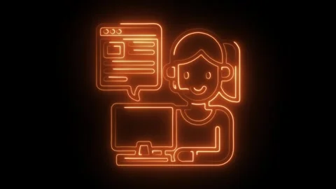 Glowing neon customer support icon animation on black background video loop Stock Footage 309913822