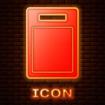 Glowing neon Cutting board icon isolated on brick wall background. Chopping Stock Illustration