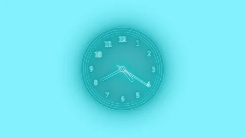 Glowing Neon cyan Clock isolated animation on cyan Background, A glowing ne.. Stock Footage 304281402