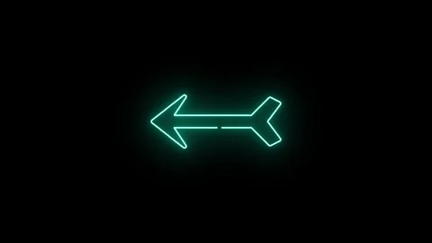 Glowing neon cyan left arrow with futuristic cyber fletching 4k video Stockbeeldmateriaal 343419080