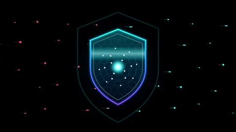 Glowing neon cyber security shield with radar scan seamless loop animation Stock Footage 347648562