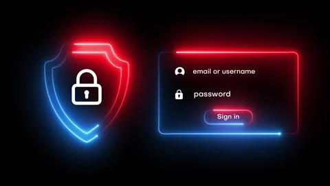 Glowing neon Cybersecurity Login System animation isolated on black background Stock Footage 321543353