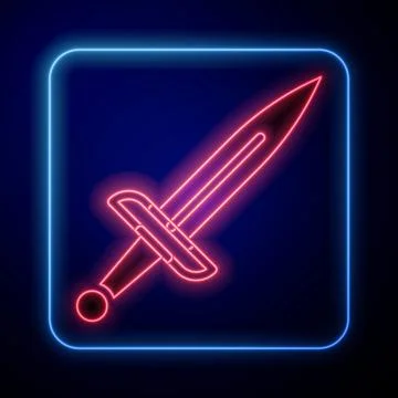 Glowing neon Dagger icon isolated on black background. Knife icon. Sword with Stock Illustration