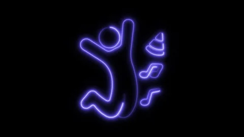 Glowing neon dance icon isolated on black background. HD Video motion graph.. Stock Footage 304171613