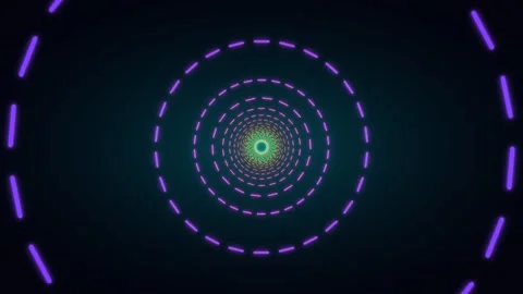 Glowing neon dashed circle tunnel with color changing effect Stock Footage 336353250
