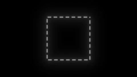 Glowing neon dashed square frame on black background 库存影片 345639816