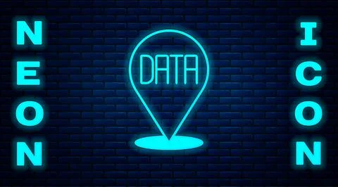 Glowing neon Data analysis icon isolated on brick wall background. Business d Stock Illustration
