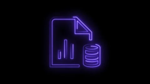 Glowing Neon Data Analytics Icon with Stacked Coins Symbolizing Financial G.. Stock Footage 314551933