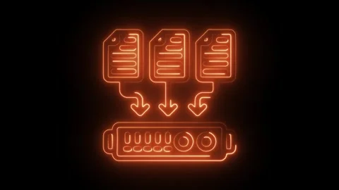 Glowing neon data collecting icon isolated on black background. HD Video mo.. Stock Footage 304109426