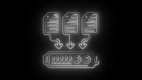 Glowing neon data collecting icon isolated on black background. HD Video mo.. Stock Footage 304109427