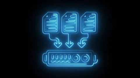 Glowing neon data collecting icon isolated on black background. HD Video mo.. Stock Footage 304109429