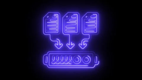 Glowing neon data collecting icon isolated on black background. HD Video mo.. Stock Footage 304109430
