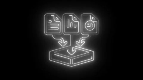 Glowing neon data icon isolated on black background. HD Video motion graphi.. Stock Footage 304120246