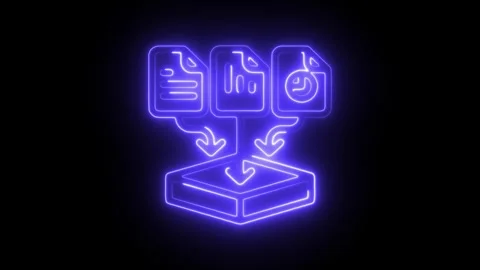 Glowing neon data icon isolated on black background. HD Video motion graphi.. Stock Footage 304120294