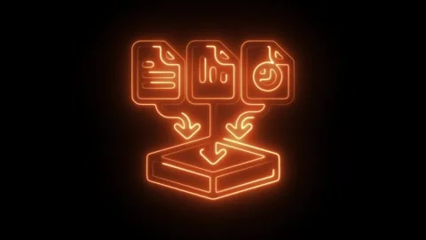 Glowing neon data icon isolated on black background. HD Video motion graphi.. Stock Footage 304120296