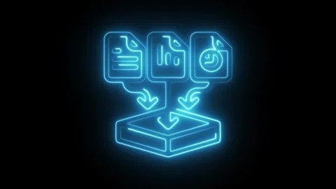 Glowing neon data icon isolated on black background. HD Video motion graphi.. Stock Footage 304120299