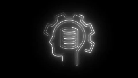 Glowing neon data interpretation icon isolated on black background. HD Vide.. Stock Footage 304116712