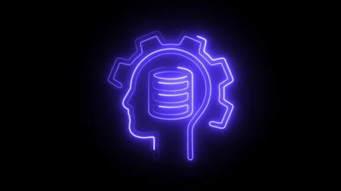 Glowing neon data interpretation icon isolated on black background. HD Vide.. Stock Footage 304116811