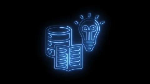 Glowing neon data knowledge book concept illustration animation on black Stock Footage 330777246