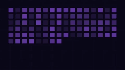 Glowing neon data matrix grid on a dark background, violet neon Видео 342595636