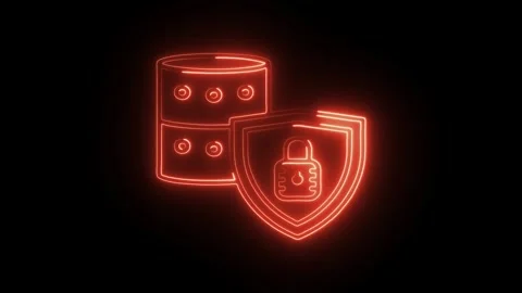 Glowing neon data privacy icon isolated on black background. HD Video motio.. Stock Footage 314641839