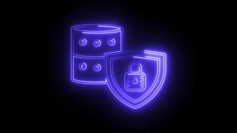 Glowing neon data privacy icon isolated on black background. HD Video motio.. Stock Footage 314641845
