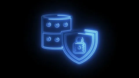 Glowing neon data privacy icon isolated on black background. HD Video motio.. Stock Footage 314641846