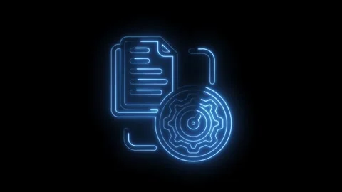 Glowing neon data processing animation with gear and document icon isolated.. Stock Footage 312305846