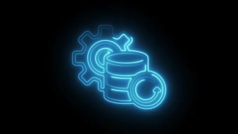 Glowing neon data recovery icon isolated on black background. HD Video moti.. Stock Footage 304111004