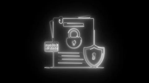 Glowing neon data security, icon isolated on black background. HD Video mot.. Stock Footage 304108114