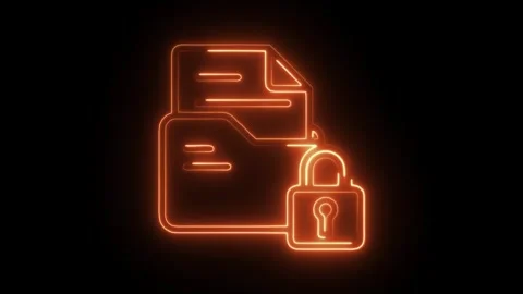 Glowing neon data security icon isolated on black background. HD Video moti.. Stock Footage 304110898