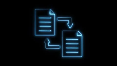 Glowing neon data transfer icon isolated on black background. HD Video moti.. Video stock 304145155