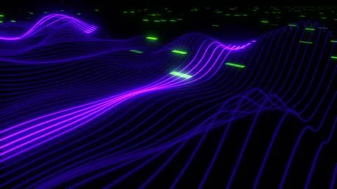 Glowing neon data wifi waves smooth 3d seamless animation Stock Illustration